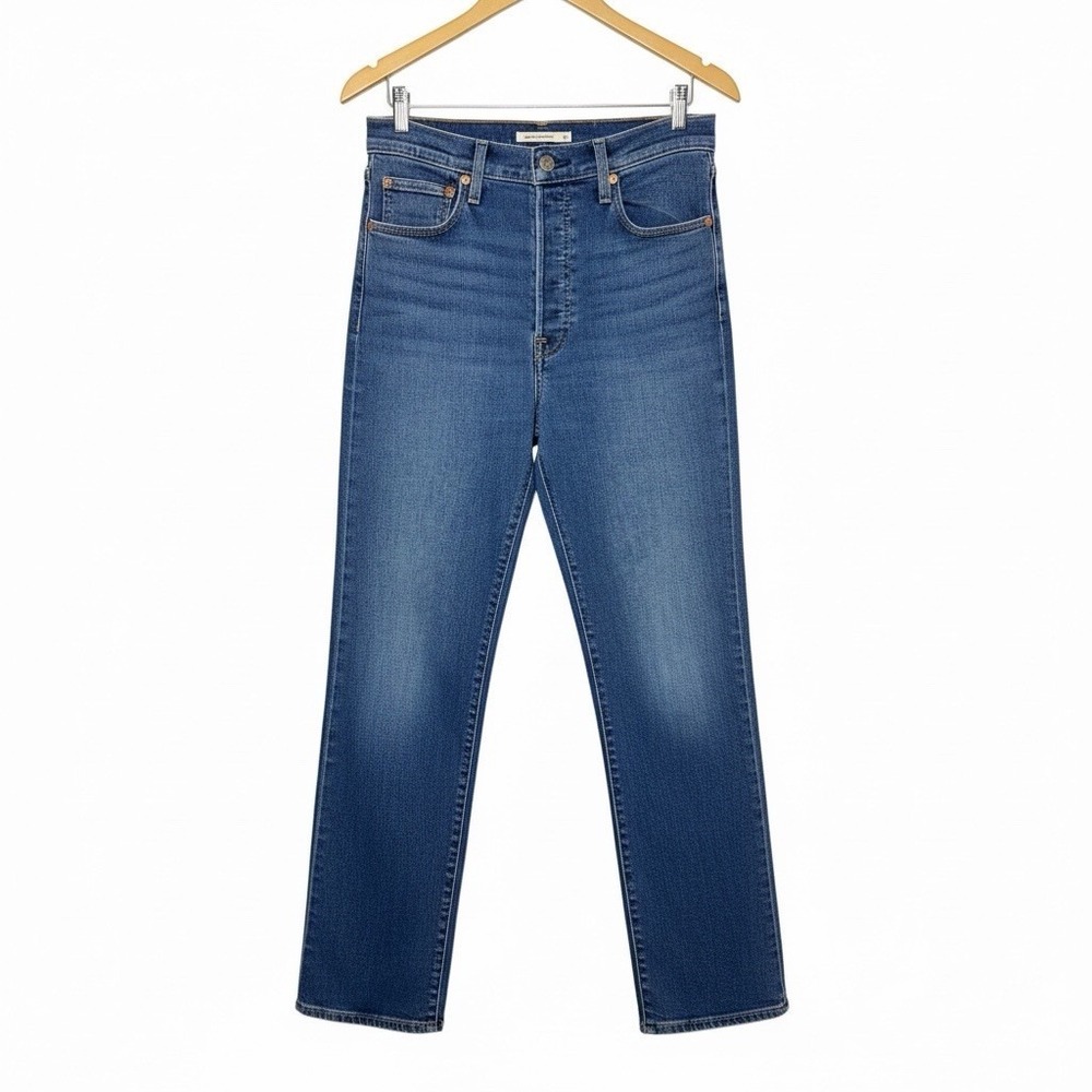 Levi's Womens Ribcage Straight Jeans 31 High Rise Button Fly Blue Denim Classic - Picture 4 of 16